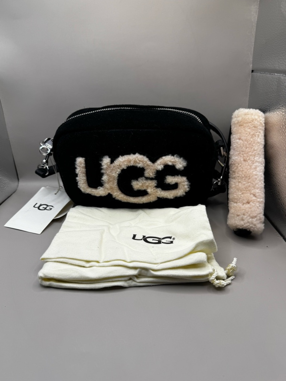 UGG Black Crossbody Bag with Cream Shearling Logo